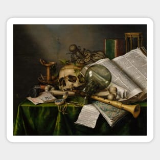 Vanitas - Still Life with Books and Manuscripts and a Skull by Edwaert Collier Magnet